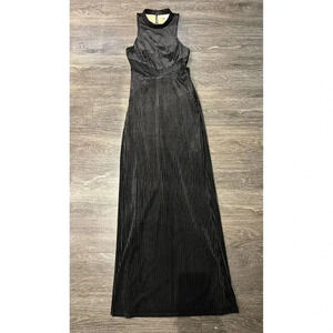 Black BCBGeneration Long Velvet Evening /Holiday Party Gown Sheer Stripes Size 8